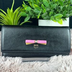 MCM Black & Pink Mina Leather Bow Trifold Long Wallet (EUC) - COA Included